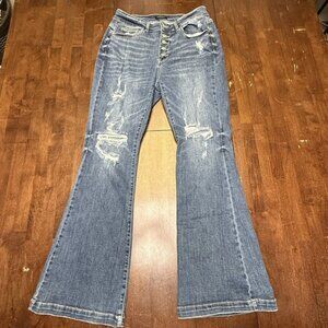 Judy Blue Trouser Flare Women's Distressed Button Fly Jeans Size 14W 34X34